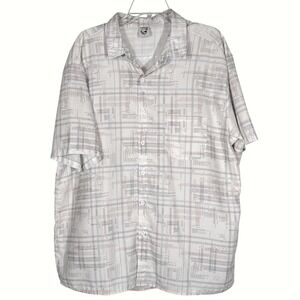 Hardaddy Mens Large Short Sleeve Button Down Abstract Pixel Grid White Pink